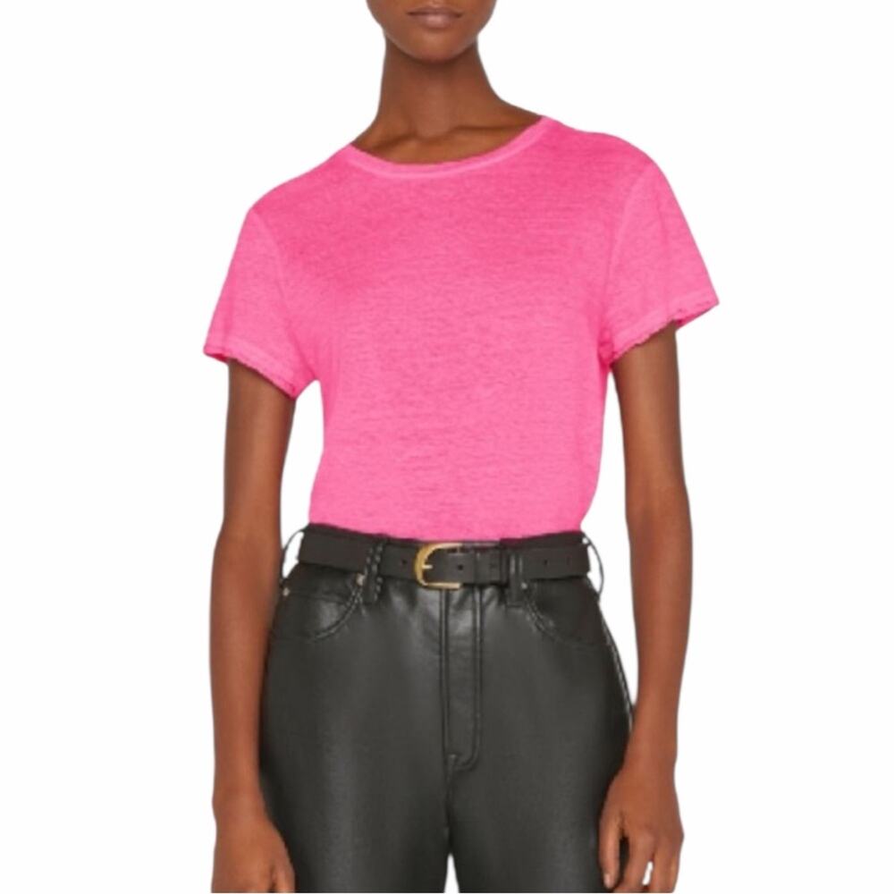 FRAME‎ Women Hot Pink Linen Jersey Short Sleeve Crew Neck T-Shirt Size Small